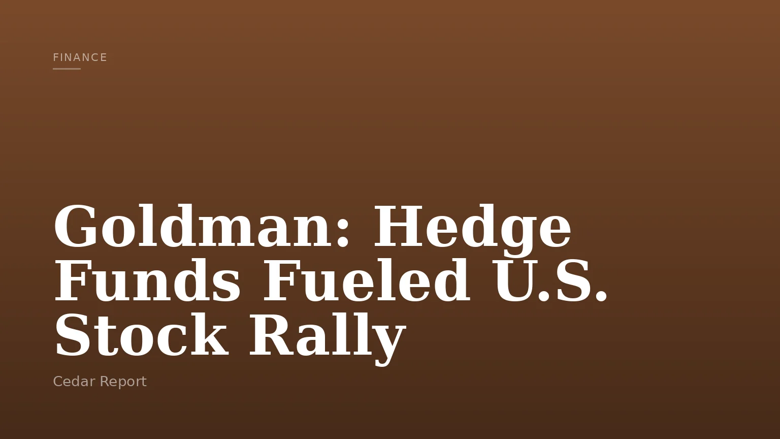 Goldman: Hedge Funds Fueled U.S. Stock Rally