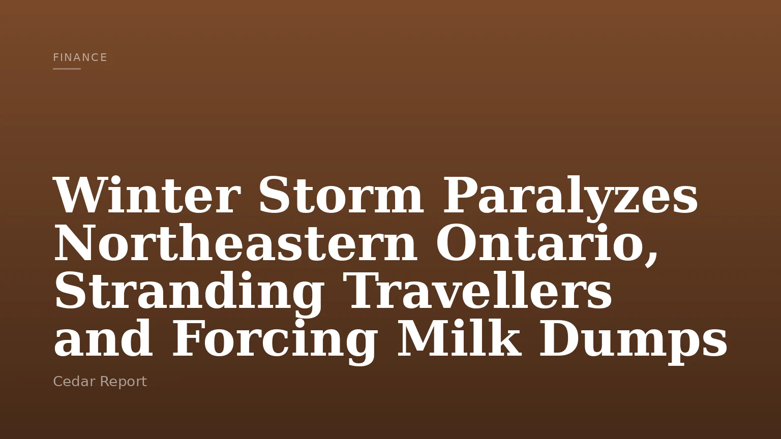 Winter Storm Paralyzes Northeastern Ontario, Stranding Travellers and Forcing Milk Dumps