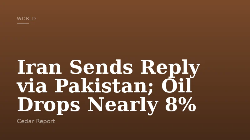 Iran Sends Reply via Pakistan; Oil Drops Nearly 8%