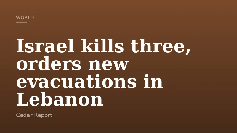 Israel kills three, orders new evacuations in Lebanon