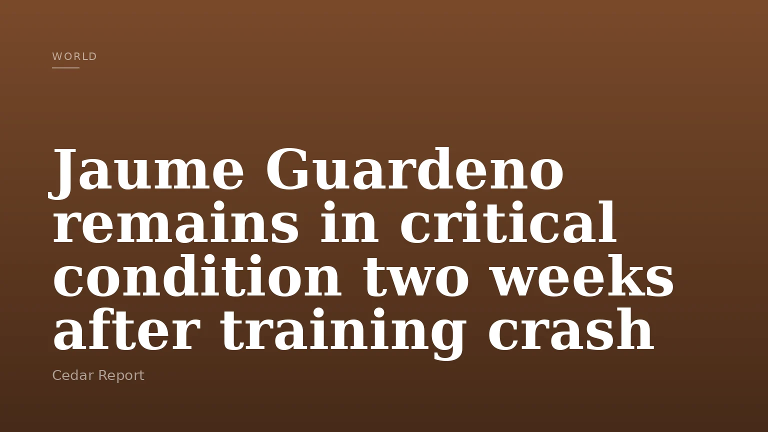Jaume Guardeno remains in critical condition two weeks after training crash